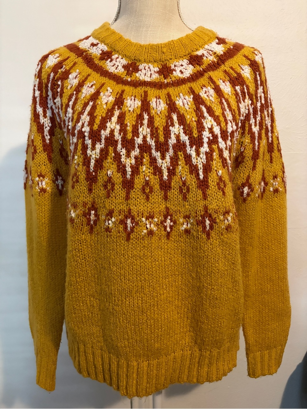 Hooked Up Mustard Yellow Fair Isle Crewneck Sweater